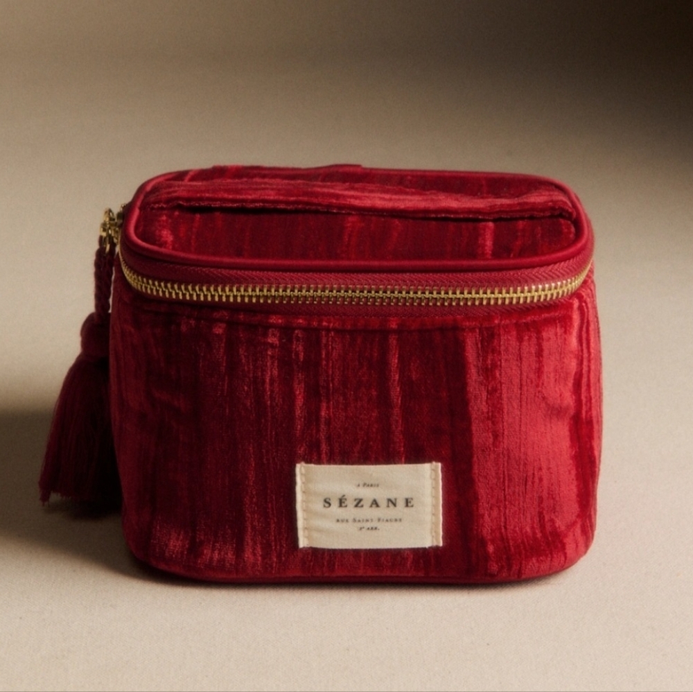 NWOT Sezane Red Velvet Makeup Pouch